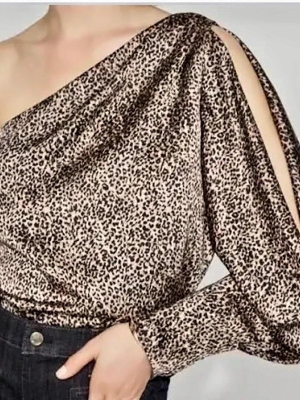 Animal Print One-Shoulder Blouse
